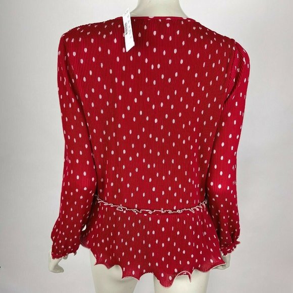 J Crew Ruffle-trim Pleated Top Polka Dot Lined Blouse Long Sleeve Women S‎ NWT - Picture 3 of 10